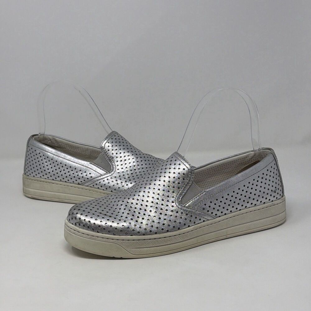 Prada Linea Rossa Silver Perforated Leather Slip On Sneakers 36 US 6 AUTH